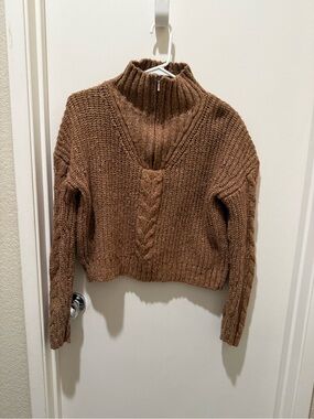 Prana Chunky Cable Half-Zip Turtleneck Sweater - Brown